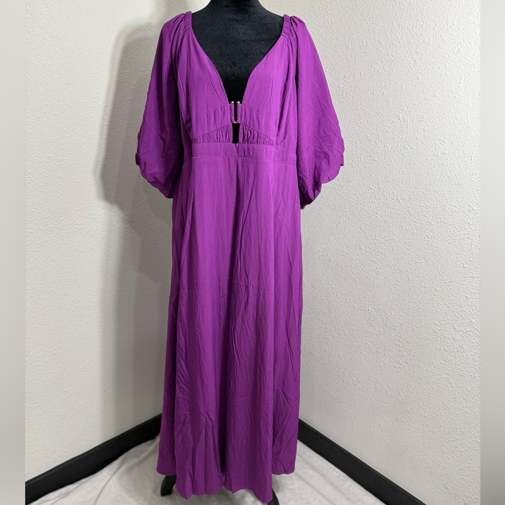 City Chic Purple Gown with Plunge Neckline and Dolman Sleeves